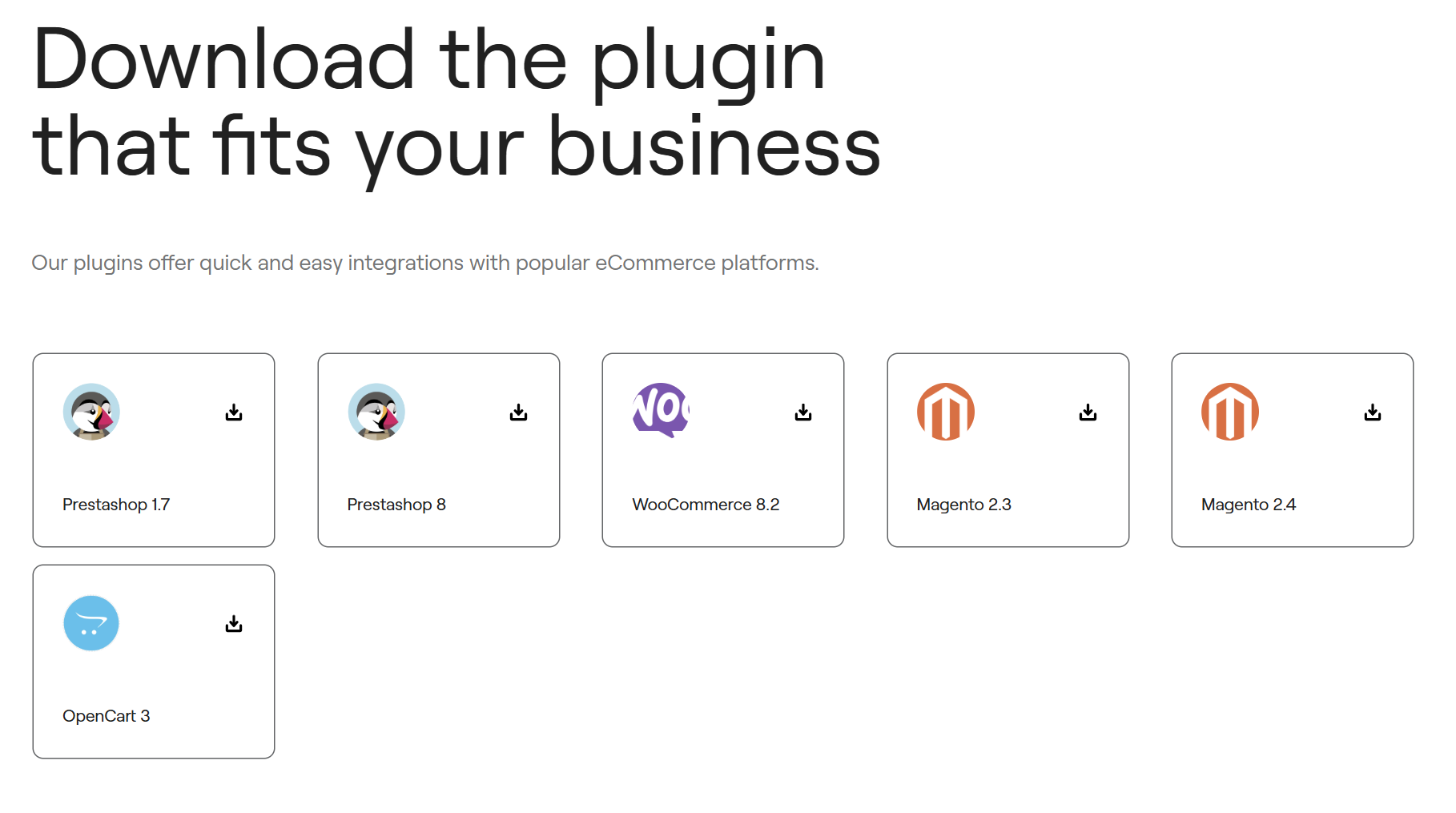 Zondacrypto pay supports ecommcerce platforms including Prestashop, WooCommerce, Magento and Opencart