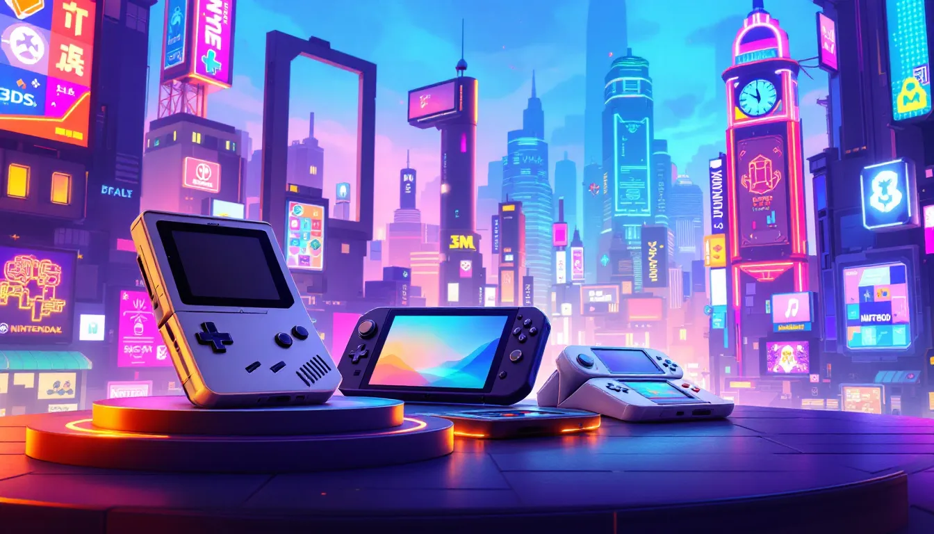 Premium handheld gaming consoles showcased in a modern gaming environment.