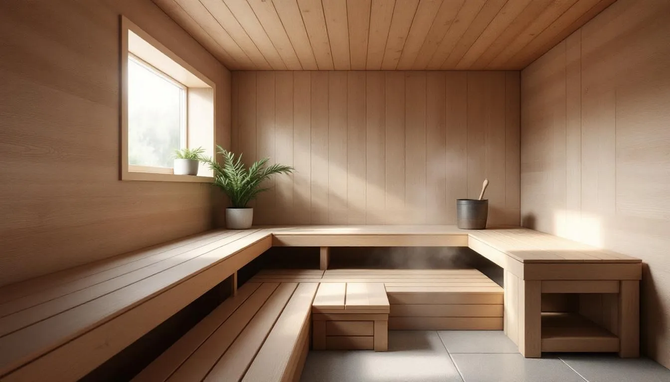 A peaceful sauna environment promoting psychological benefits.