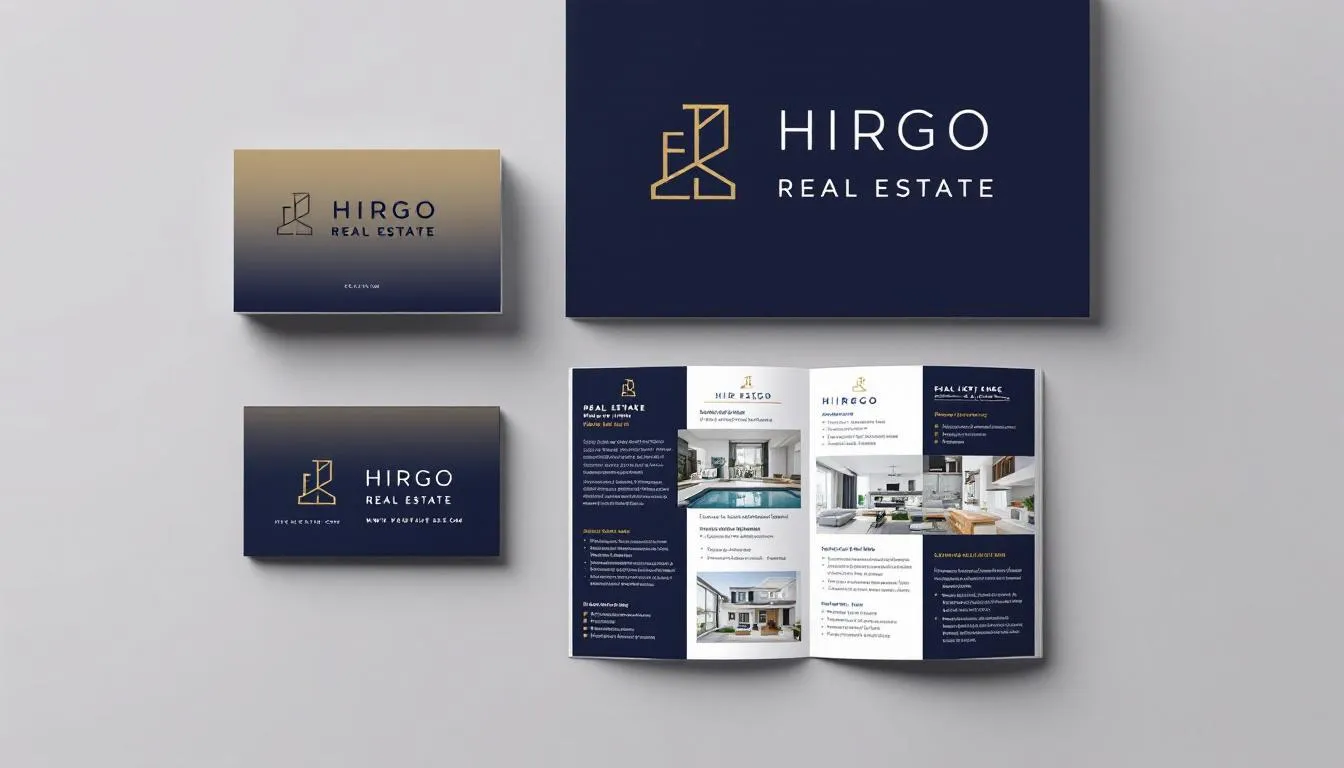 The image showcases modern real estate marketing materials, including sleek business cards, eye-catching brochures, and professional signage, all featuring consistent branding that effectively promotes properties. These materials are designed to attract potential buyers and enhance the visibility of real estate agents in a competitive market. The image showcases modern real estate marketing materials, including sleek business cards, eye-catching brochures, and professional signage, all featuring consistent branding that effectively promotes properties. These materials are designed to attract potential buyers and enhance the visibility of real estate agents in a competitive market.