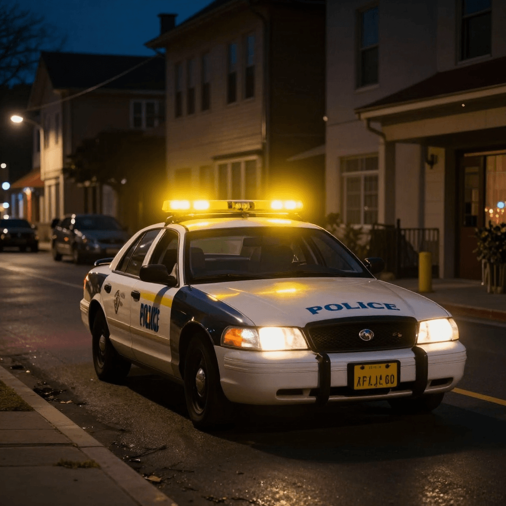 Police car with warning light bar