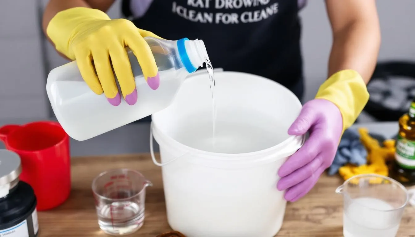 A bleach solution being prepared for cleaning rat droppings.