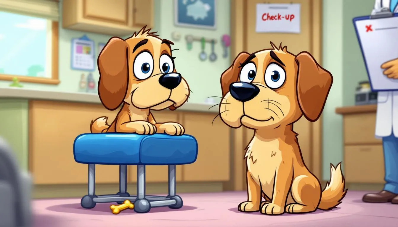 An image illustrating a dog at a veterinarian's office, indicating when to consult a vet for soft dog poop.