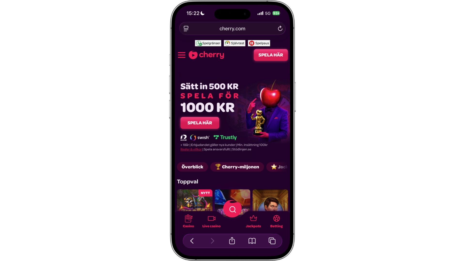 Cherry Casino i mobilen