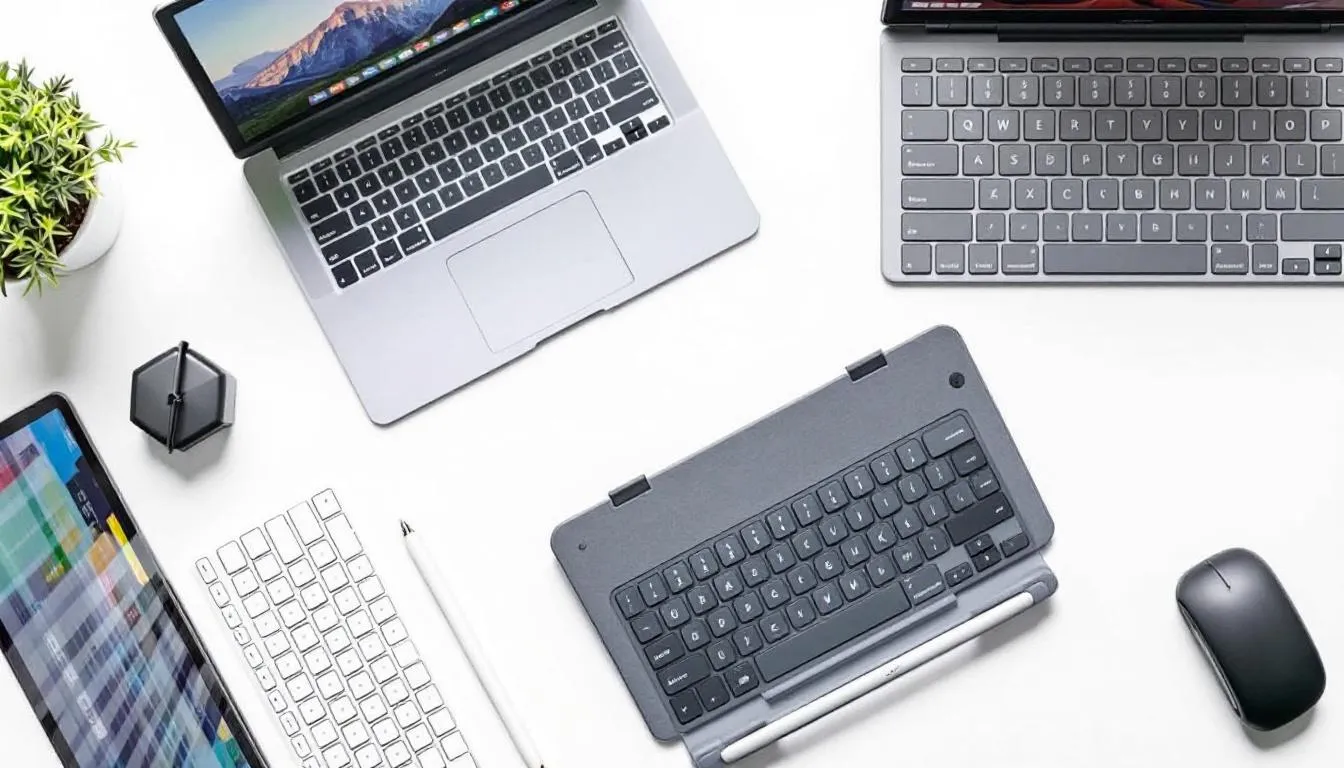 Eine Auswahl an iPad Tastaturen, die verschiedene Modelle und Designs zeigt.