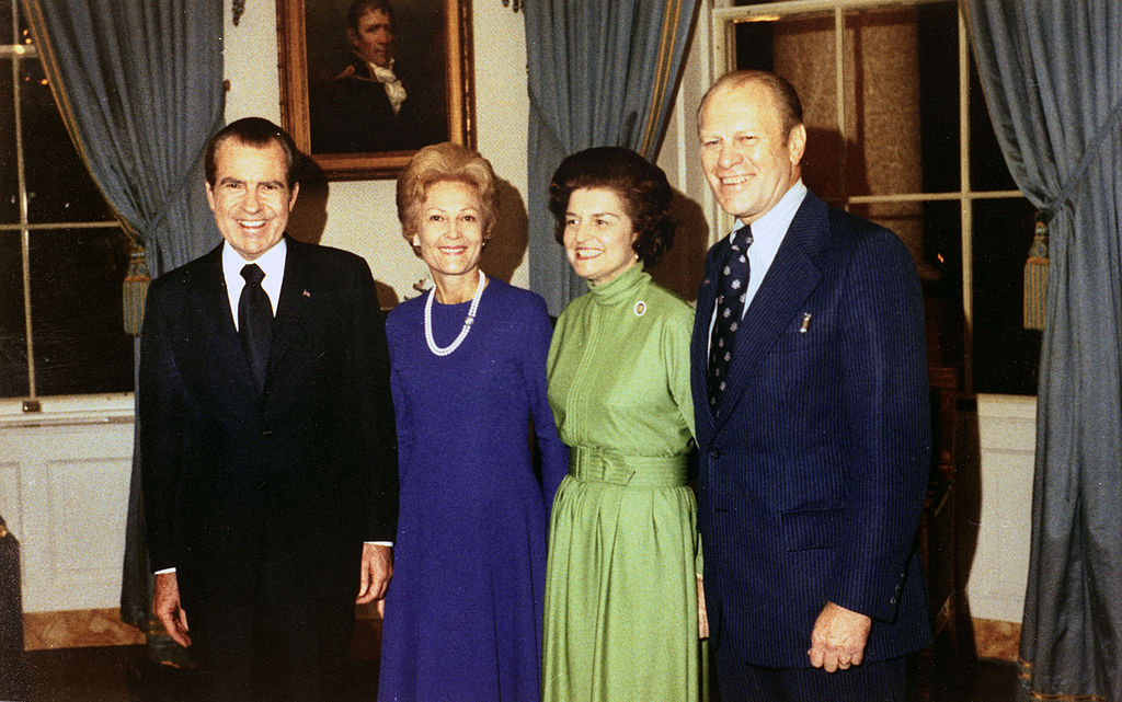 Gerald Ford and Betty Ford with the President and First Lady Pat Nixon after President Nixon nominated Ford to be vice president, October 13, 1973.