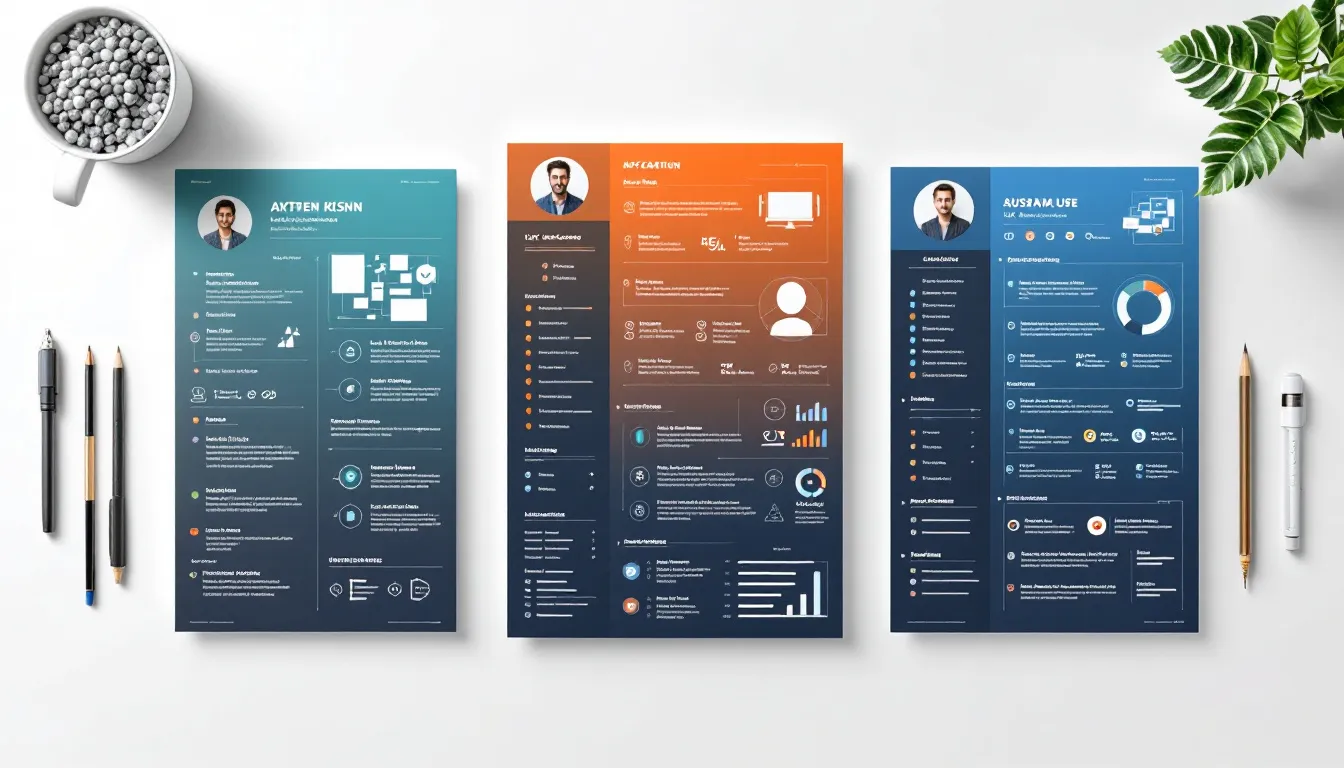 Examples of winning UX designer resumes displayed on a desk.