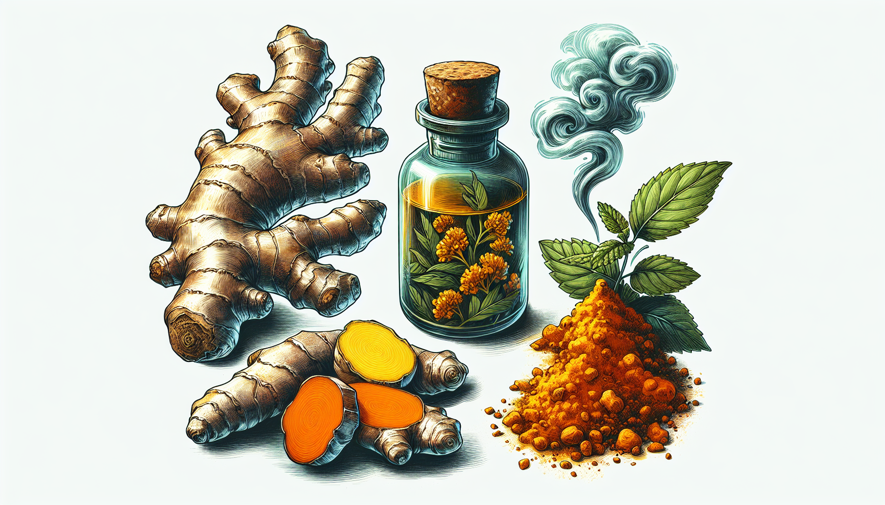 Illustration of herbal remedies for gastrointestinal wellness
