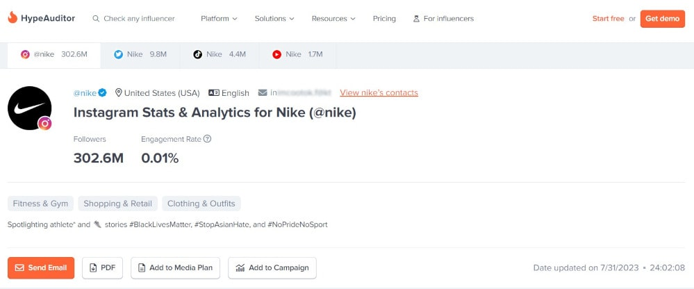 HypeAuditor - one of the social media audit tools that will help you analyze influencers