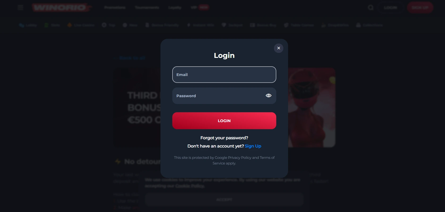 Winorio online casino account login
