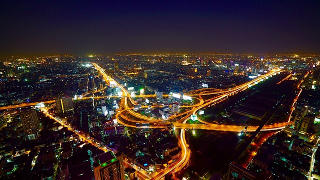 城市，鸟瞰图，照明