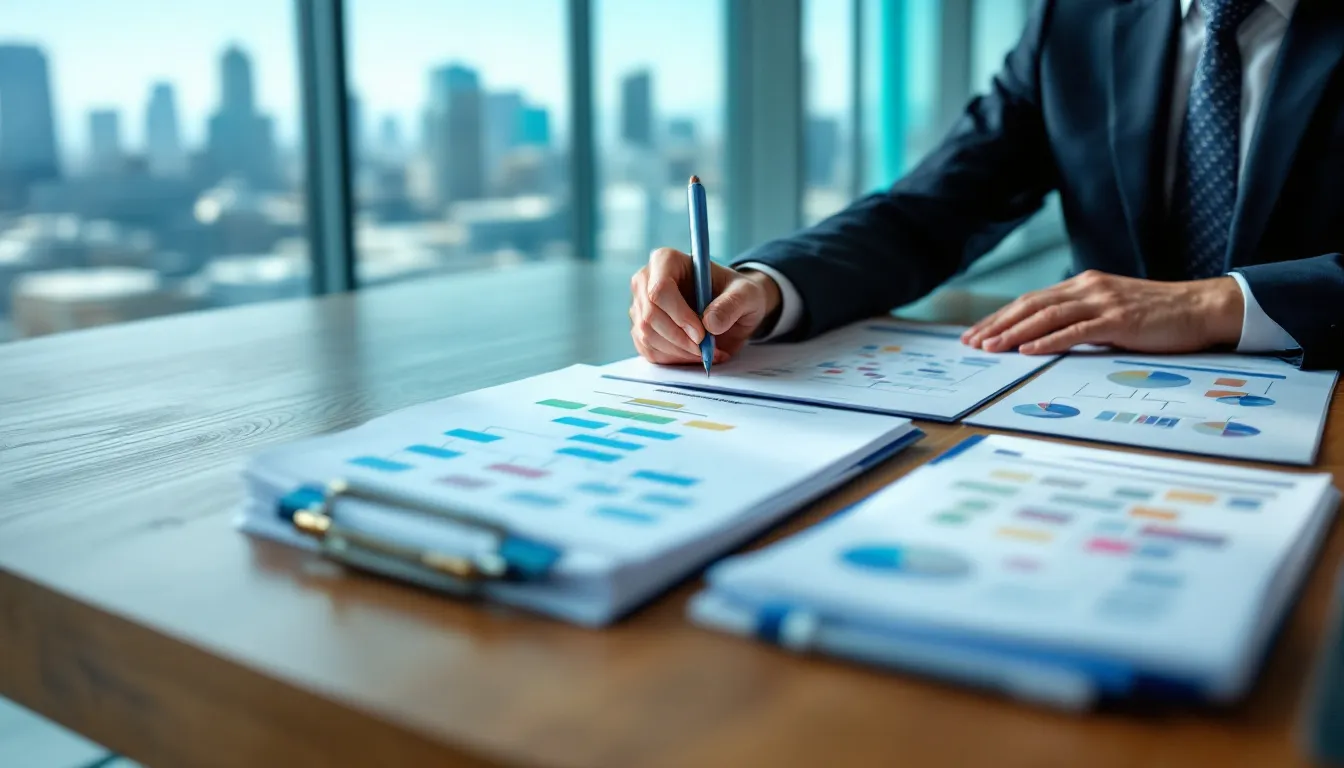 A business professional is intently reviewing organizational charts and documents related to business structure, focusing on management services organizations (MSOs) and their role in supporting healthcare providers and medical practices. The scene highlights the importance of compliance with federal and state regulations while managing administrative functions and ensuring efficient patient care.