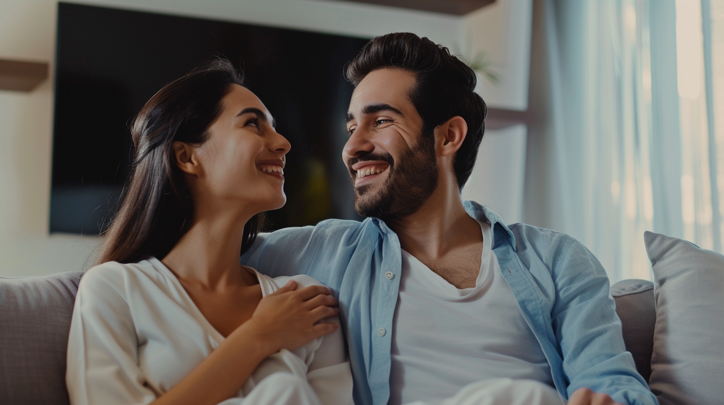 Pareja feliz revisando las coberturas y beneficios de su nueva póliza de seguros de hogar con un asesor de Freedom Seguros.