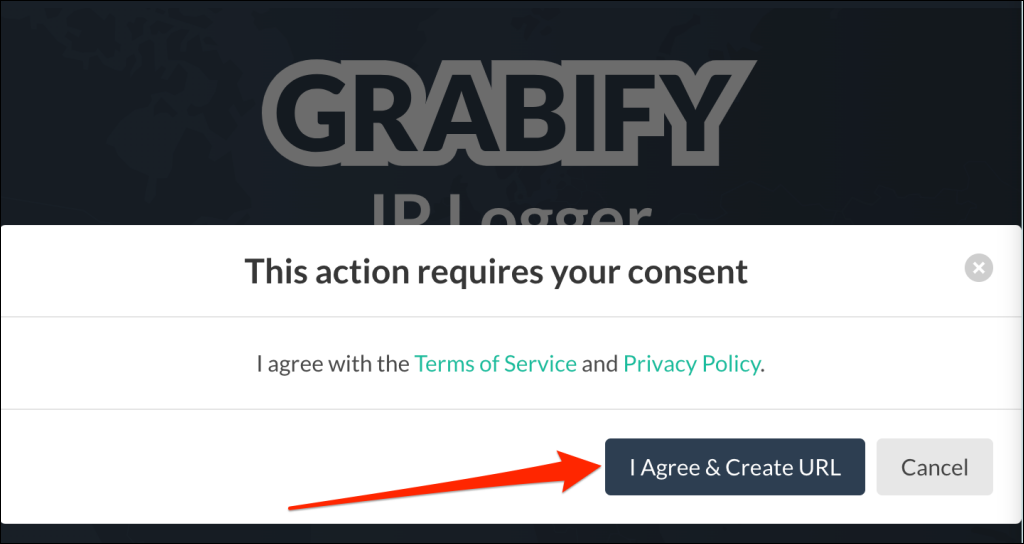 Grabify IP Logger consent confirmation screen