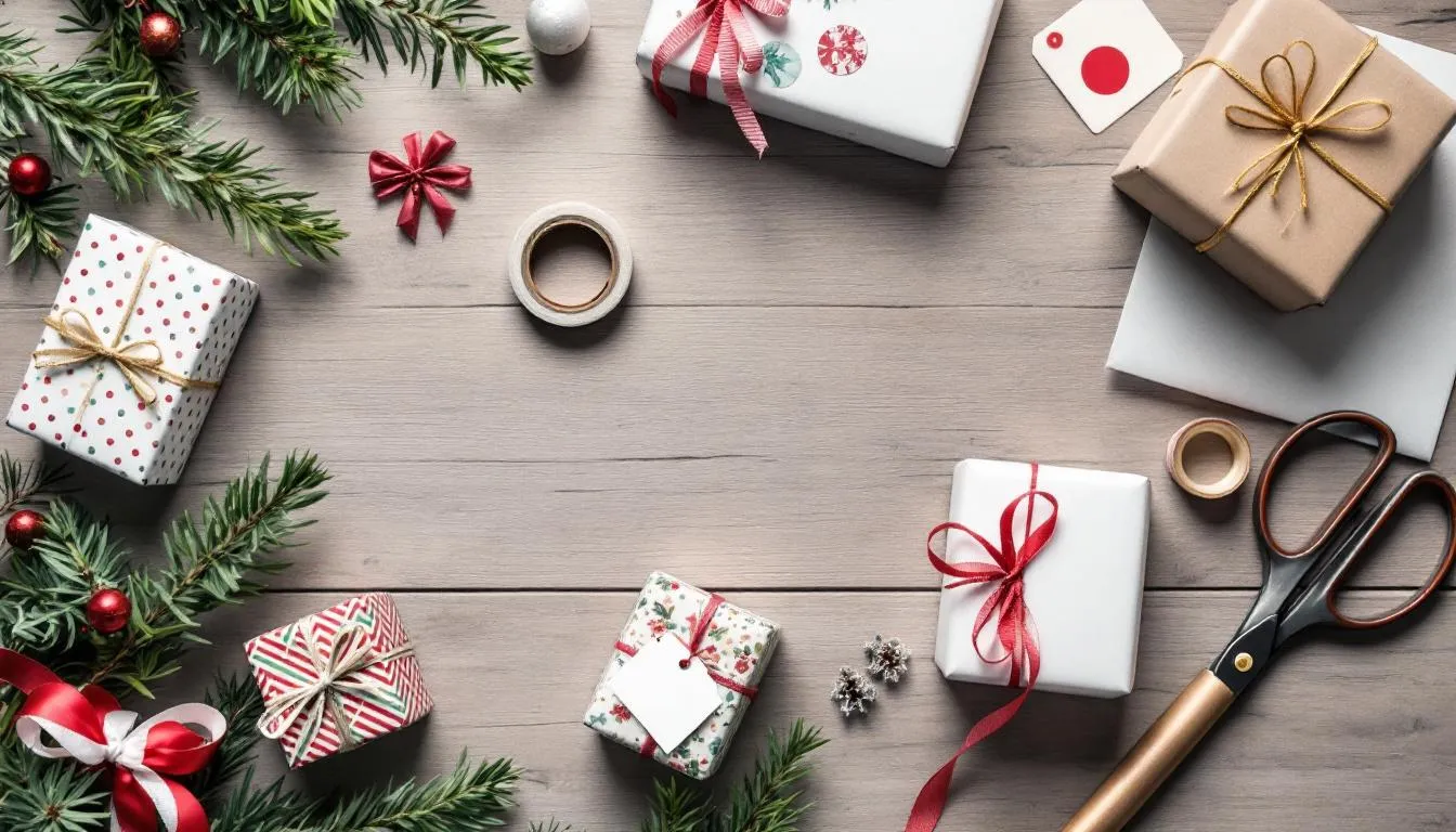 Na obrazku widać różnorodne pudełka prezentowe oraz materiały do pakowania, idealne do przygotowania wyjątkowych upominków dla pracowników. Wśród nich znajdują się eleganckie opakowania, które świetnie sprawdzą się na święta, a także na inne okazje, takie jak jubileusz firmy czy urodziny.