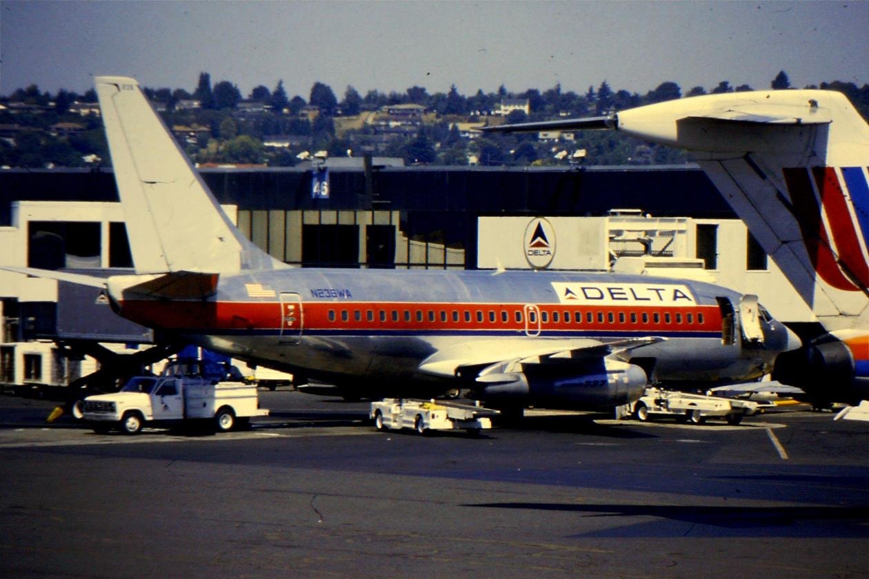 a quick and dirty way for delta airlines to brand a B-737-200 on their way to an all jet fleet