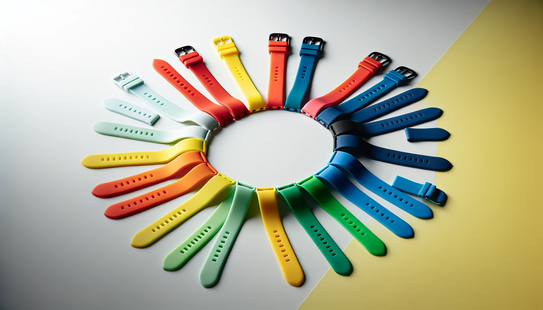 Illustration of bold and vibrant rubber watch strap colors