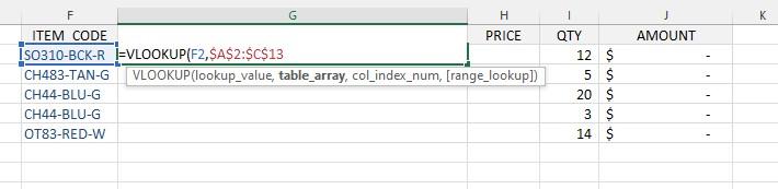 Type the second argument, which is the Table Array.