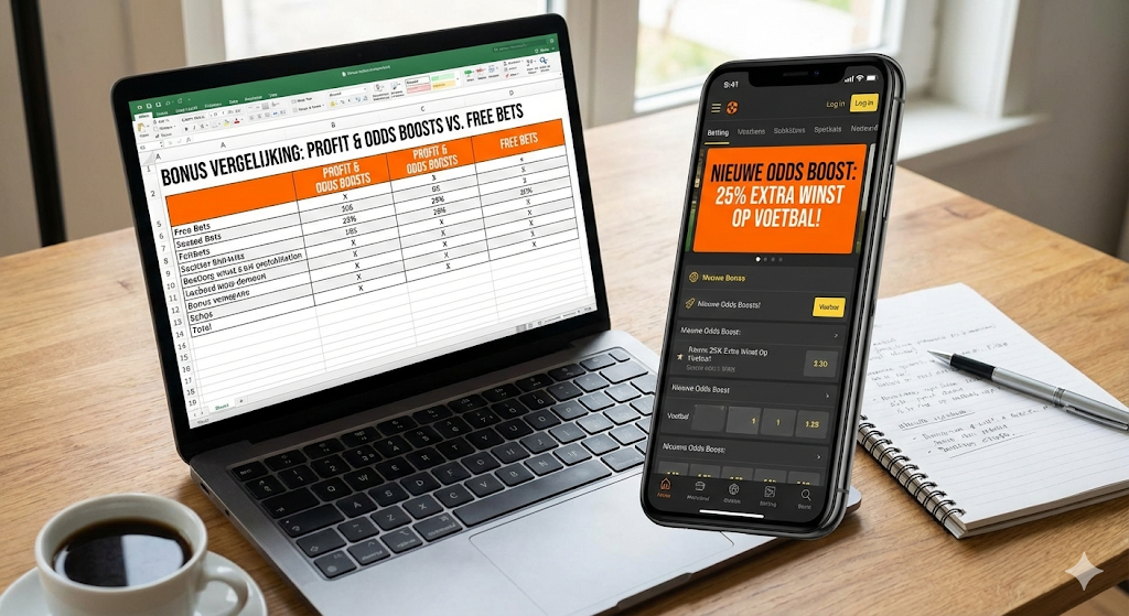 Vergelijking van profit boosts, odds boosts en free bets bij bookmakers – overzicht van verschillende soorten free bets, voorwaarden zoals minimale odds en hoe een gratis weddenschap werkt in het sportsbook.