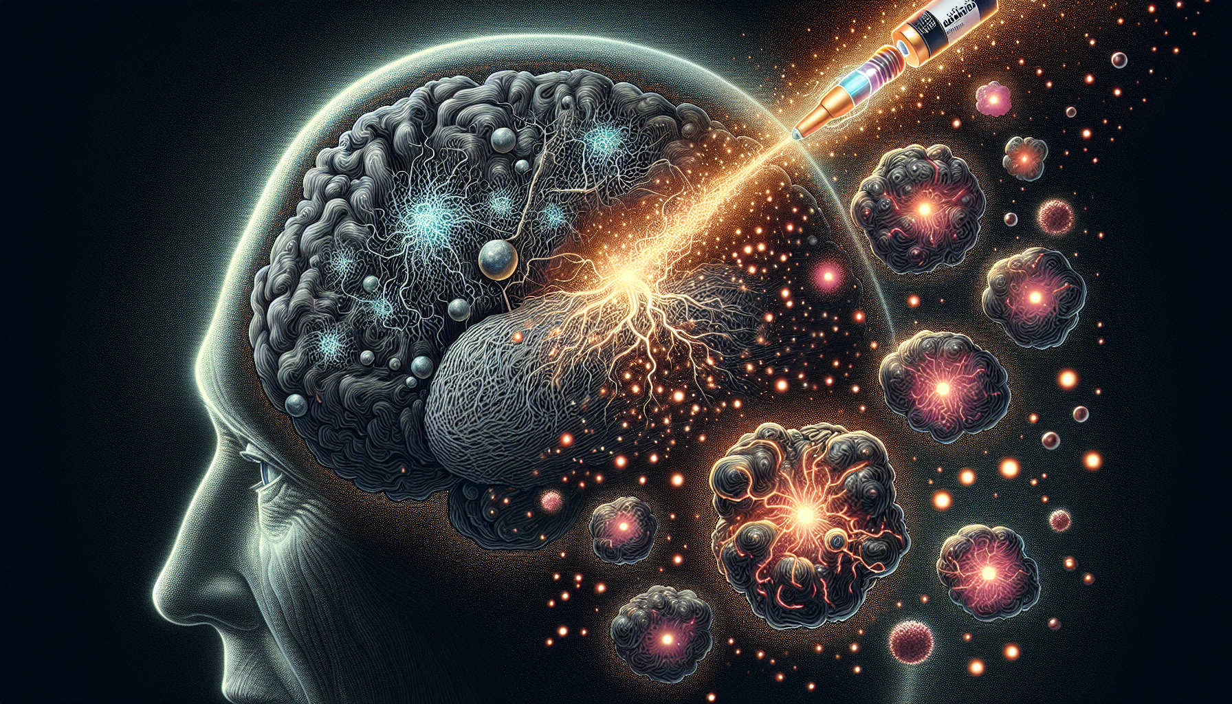 Illustration of medication targeting brain plaques