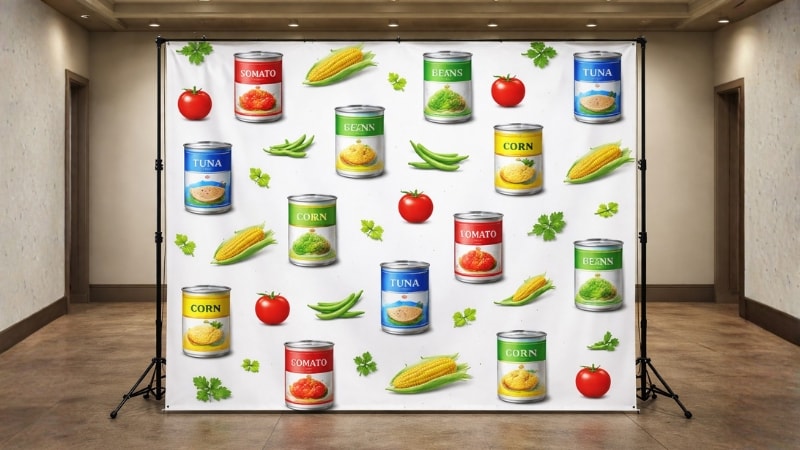 Canned food printed on fabric banner