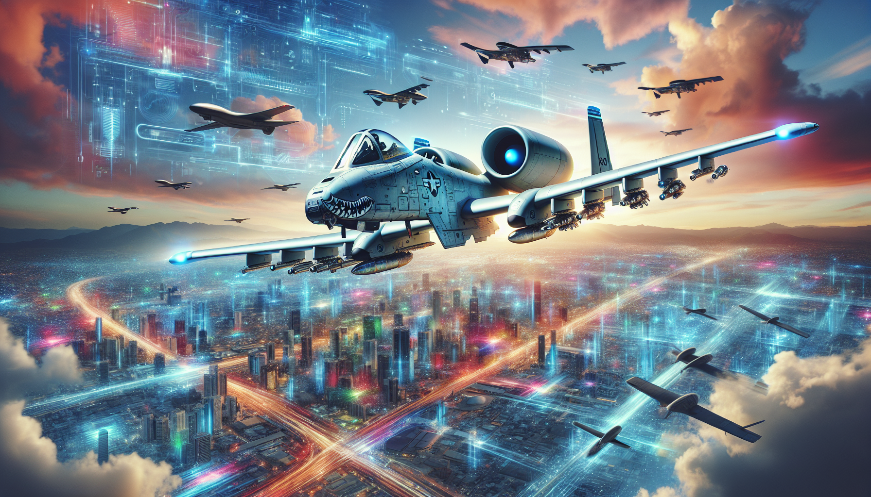 A conceptual illustration representing the modernization and future prospects of the A-10 Thunderbolt II.