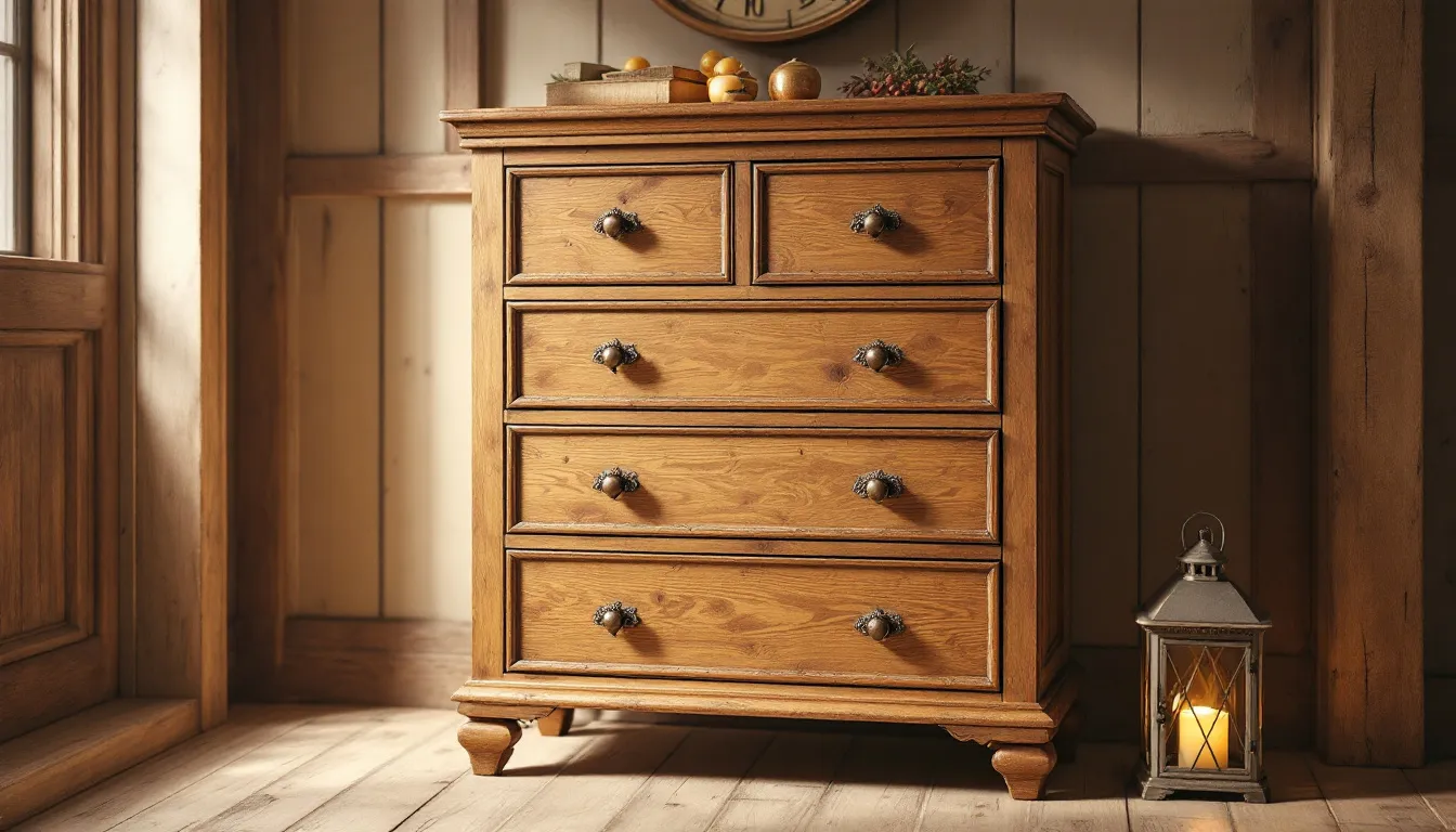 A beautifully crafted oak tallboy dresser showcasing its classic design and ample storage.
