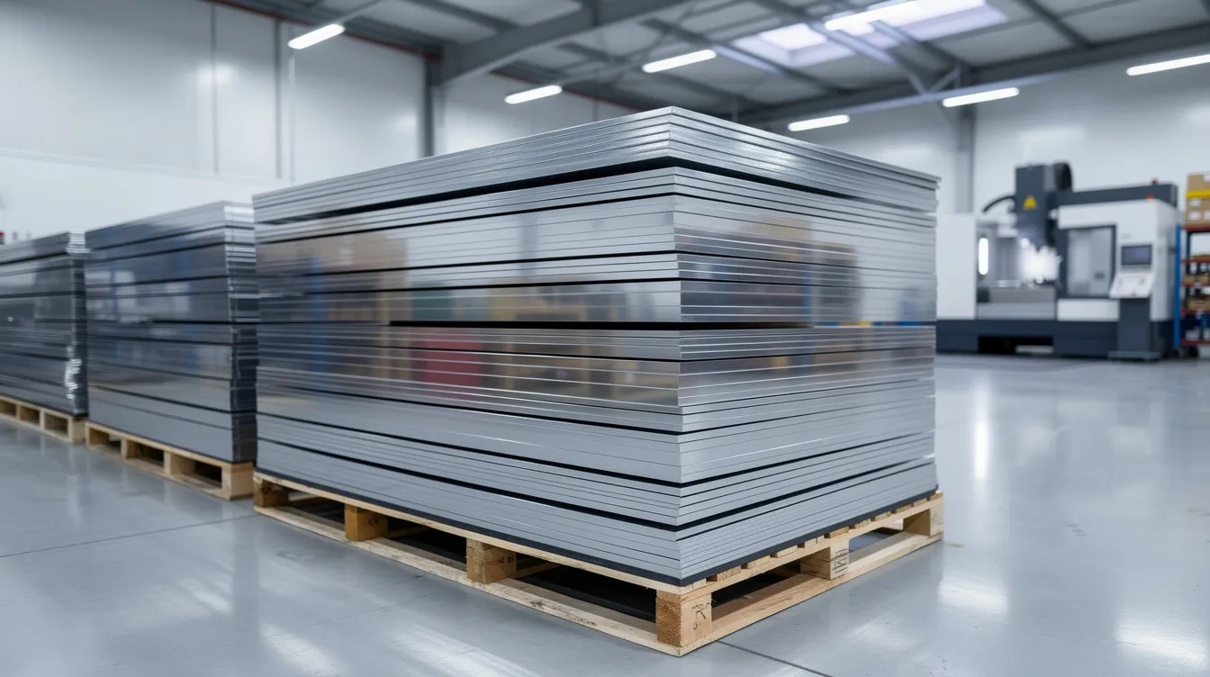 The image features neatly stacked bright, smooth steel sheets in a clean manufacturing facility, showcasing the precision and quality of cold rolled steel. These sheets are ideal for applications requiring tight tolerances and a smooth surface finish, highlighting the importance of material properties in industrial processes.