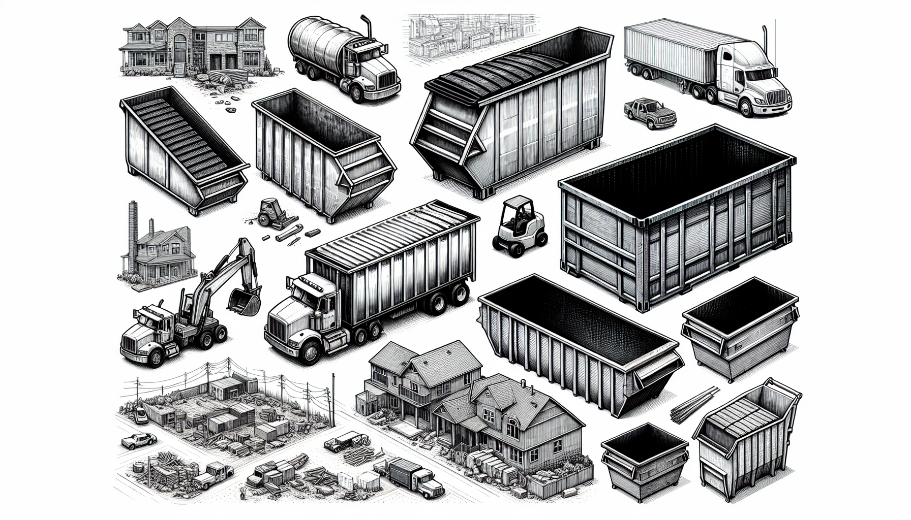 Assortment of different sized dumpsters