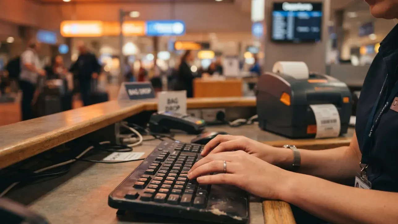 Airline staff checking printed onward ticket proof