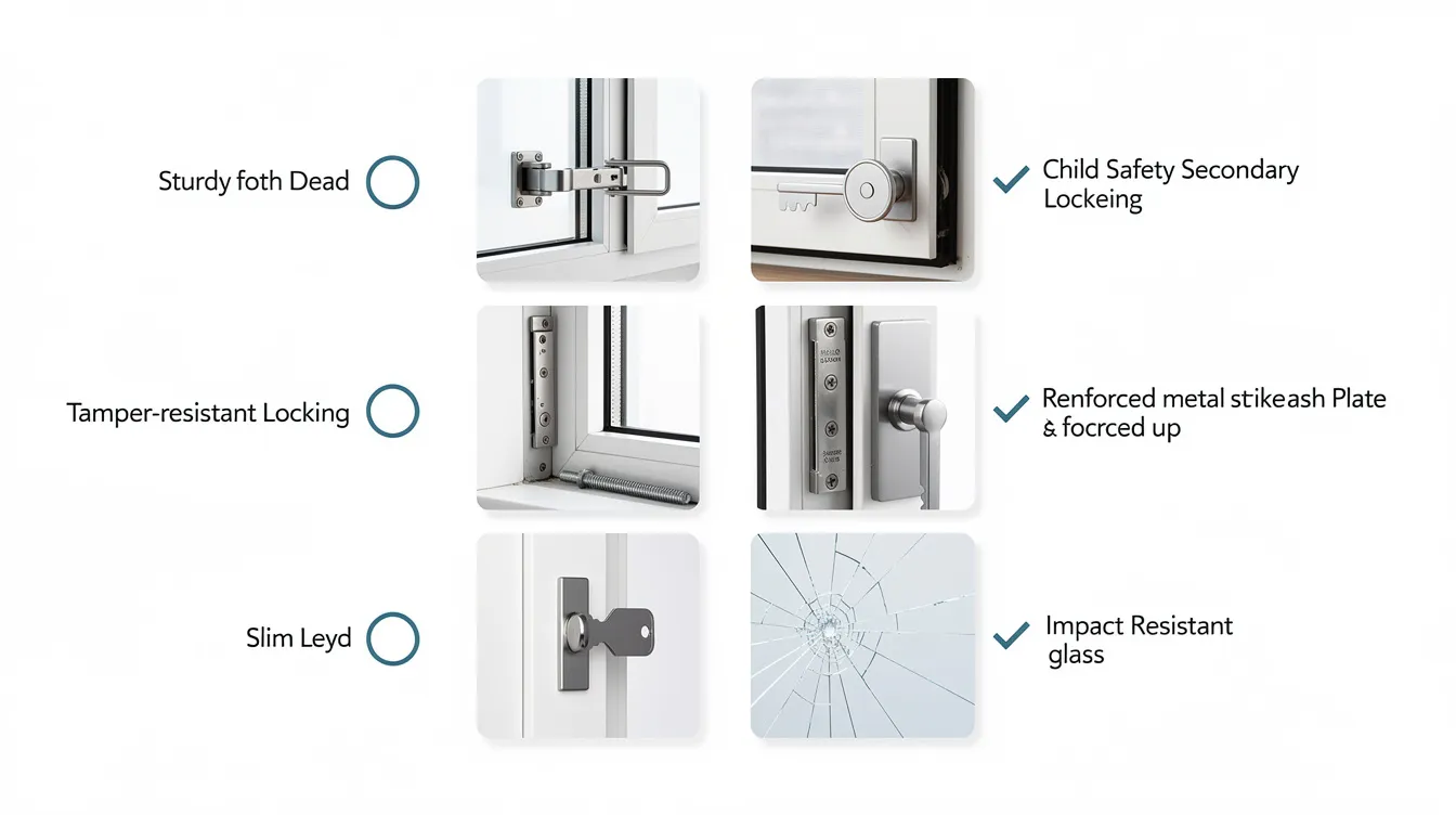 A checklist highlighting key features to look for in window security locks.