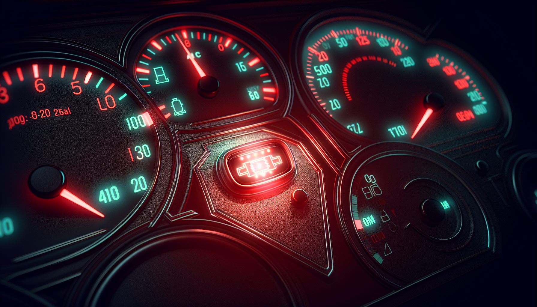 Illustration of a dashboard with a lit check engine light