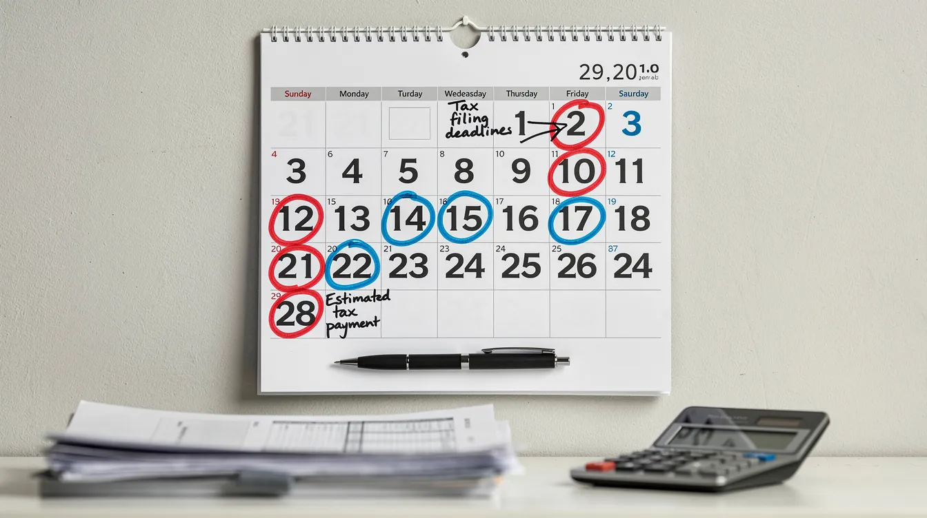 The image shows a calendar with specific dates circled, indicating important tax deadlines for taxpayers, such as those related to employee retention credit (ERC) claims and income tax returns. These deadlines highlight the significance of timely filing to ensure eligible employers can maximize their tax benefits and avoid disallowed claims.