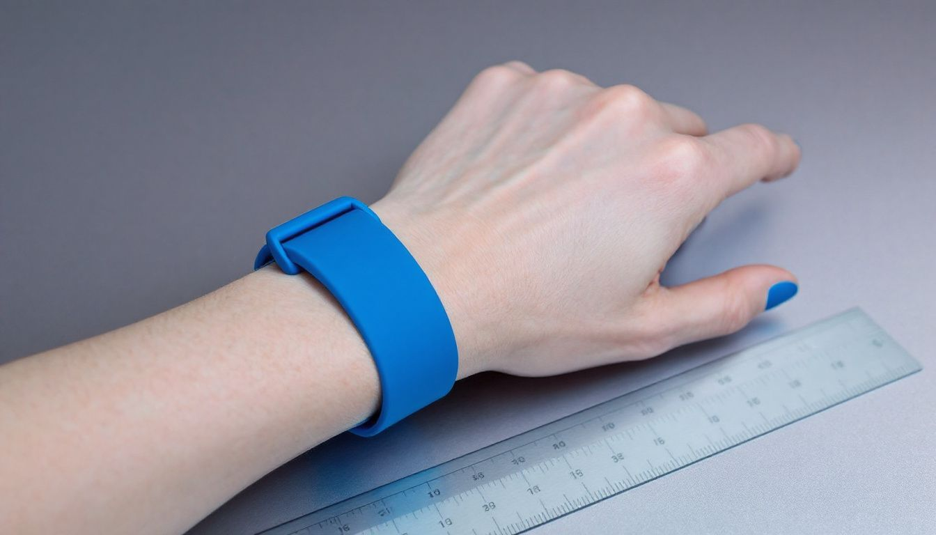 Measuring a blue rubber watch strap for the perfect fit.