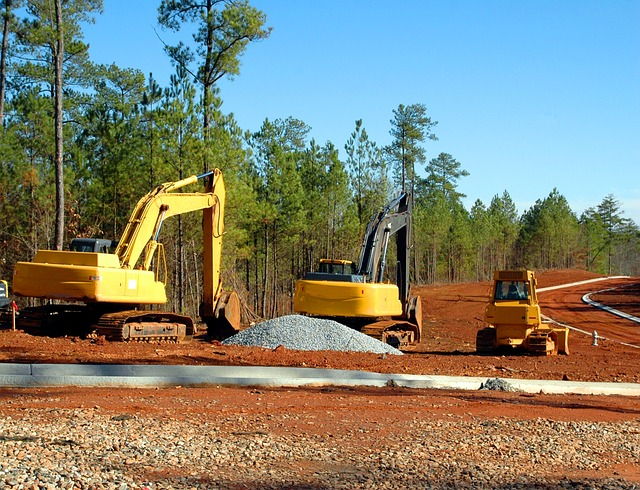 construction site, bulldozer, backhoe