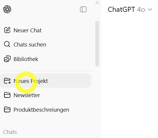 projekte in chat gpt 4 anlegen