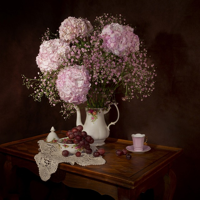 flowers, hydrangeas, vase sell artwork 