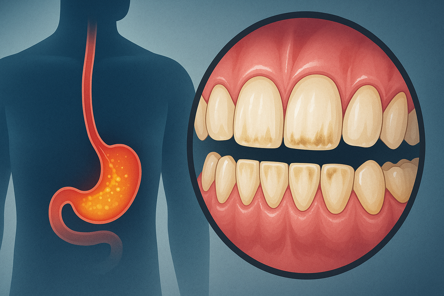 Sure Oppstøt og Tennene Dine: Den Usynlige Fienden i Magen 14 Syre fra magen beveger seg opp i spiserøret og forårsaker skade på tannemaljen og misfarging av tennene.
