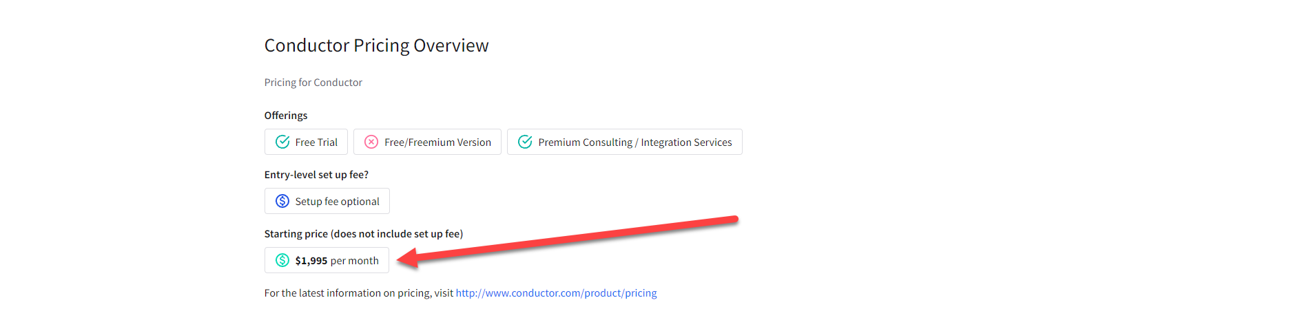 conductor pricing via trustradius