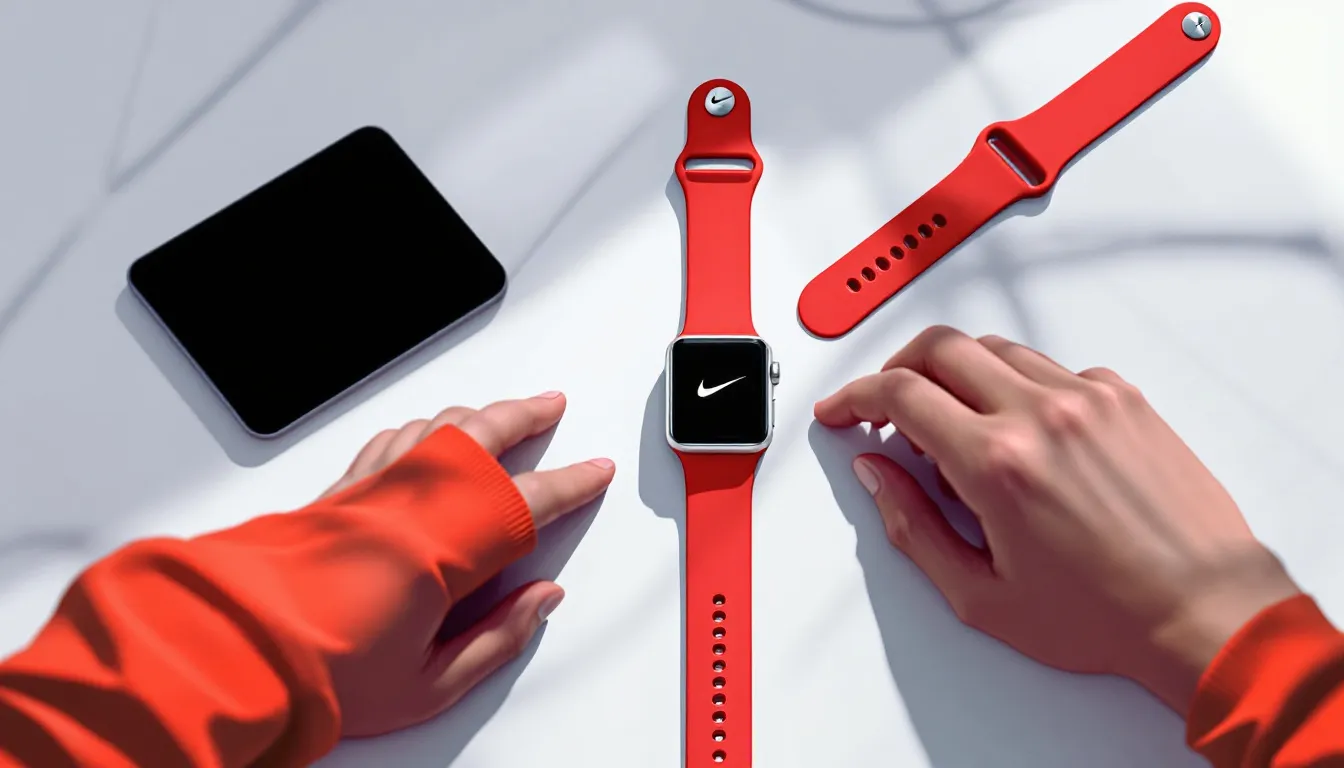 A person customizing their look with different Nike straps for Apple Watch.