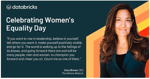 CEO of Databricks making statement on Women's Equality Day as a part of the company's content marketing strategy