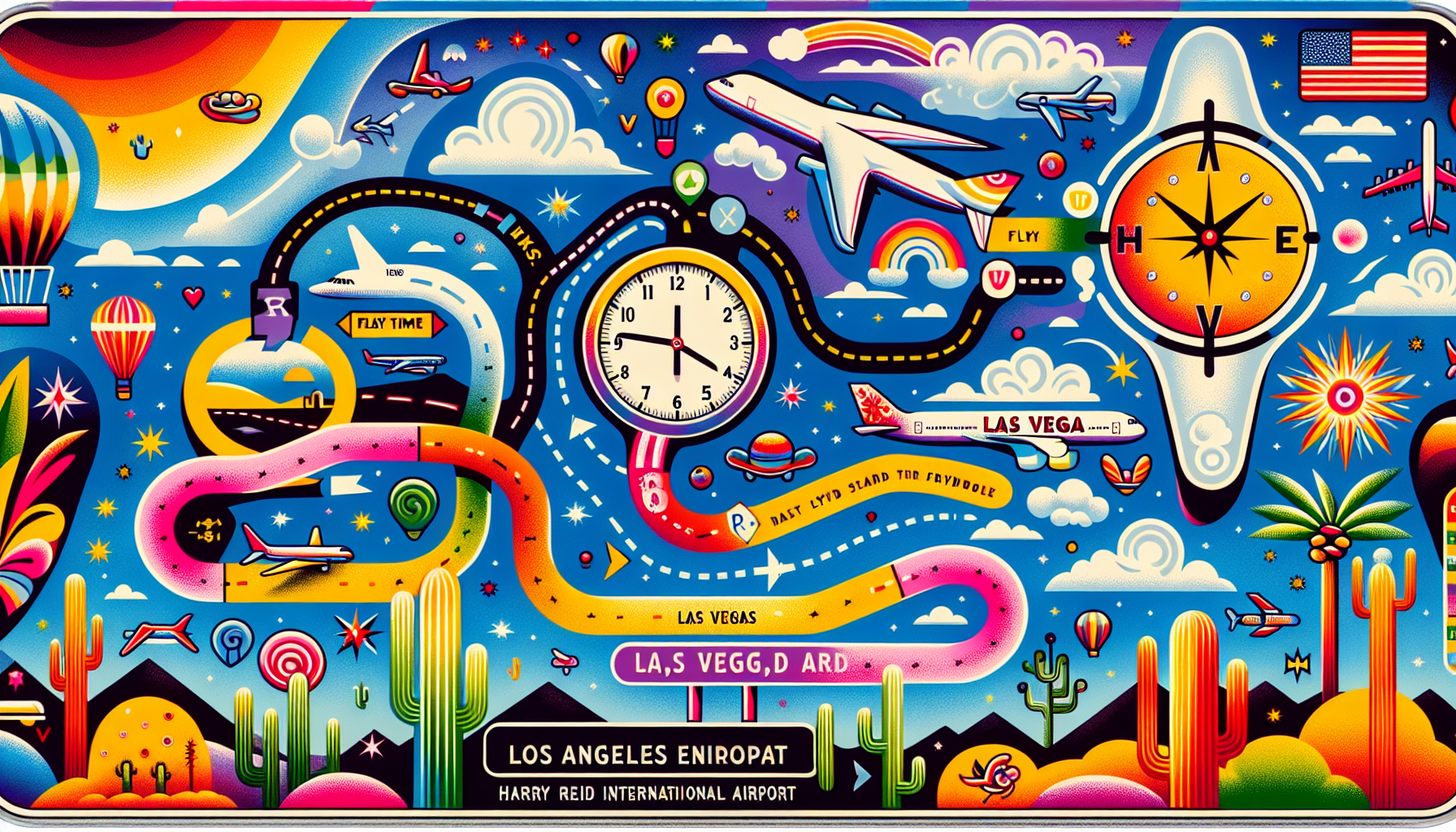 An illustration depicting the flying time from Los Angeles to Las Vegas.