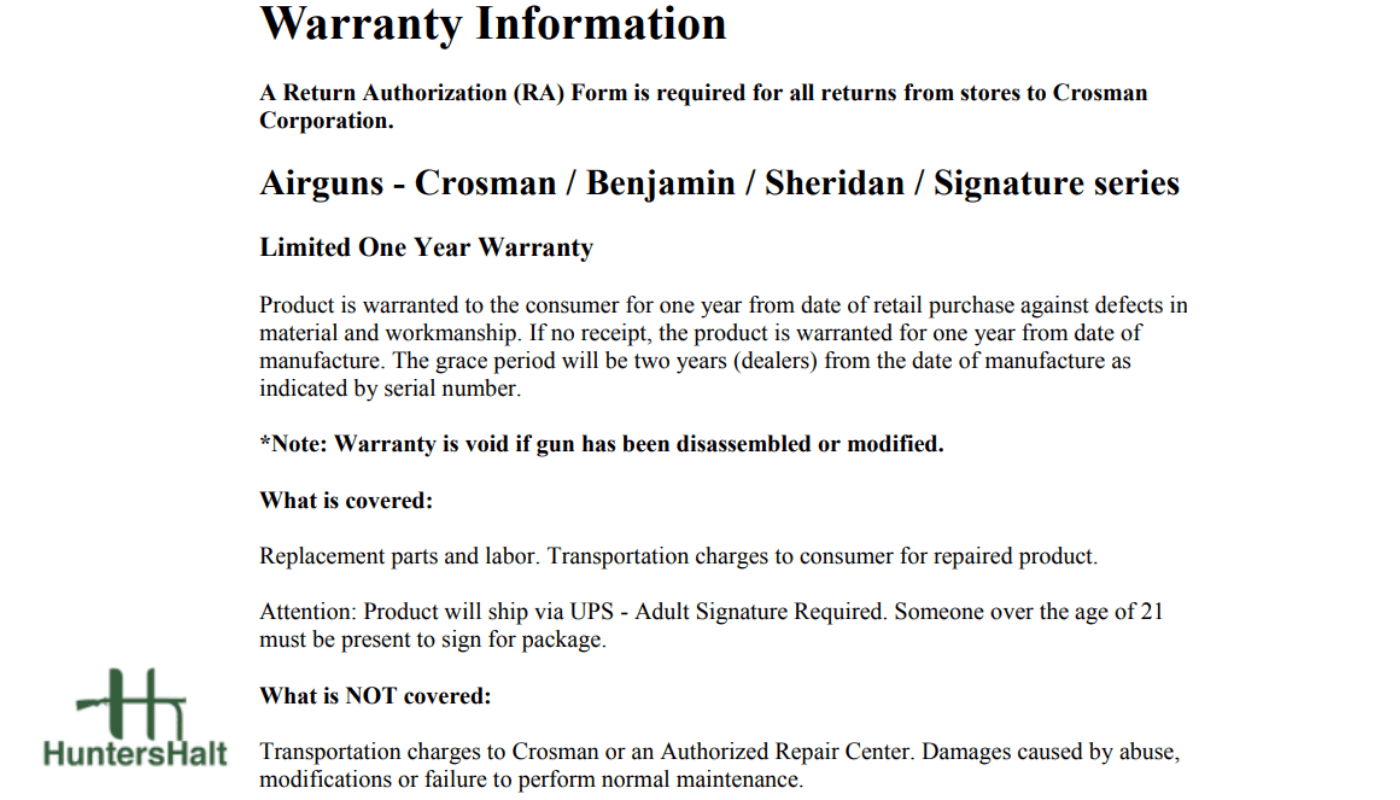 Picture of centerpoint scope warranty information