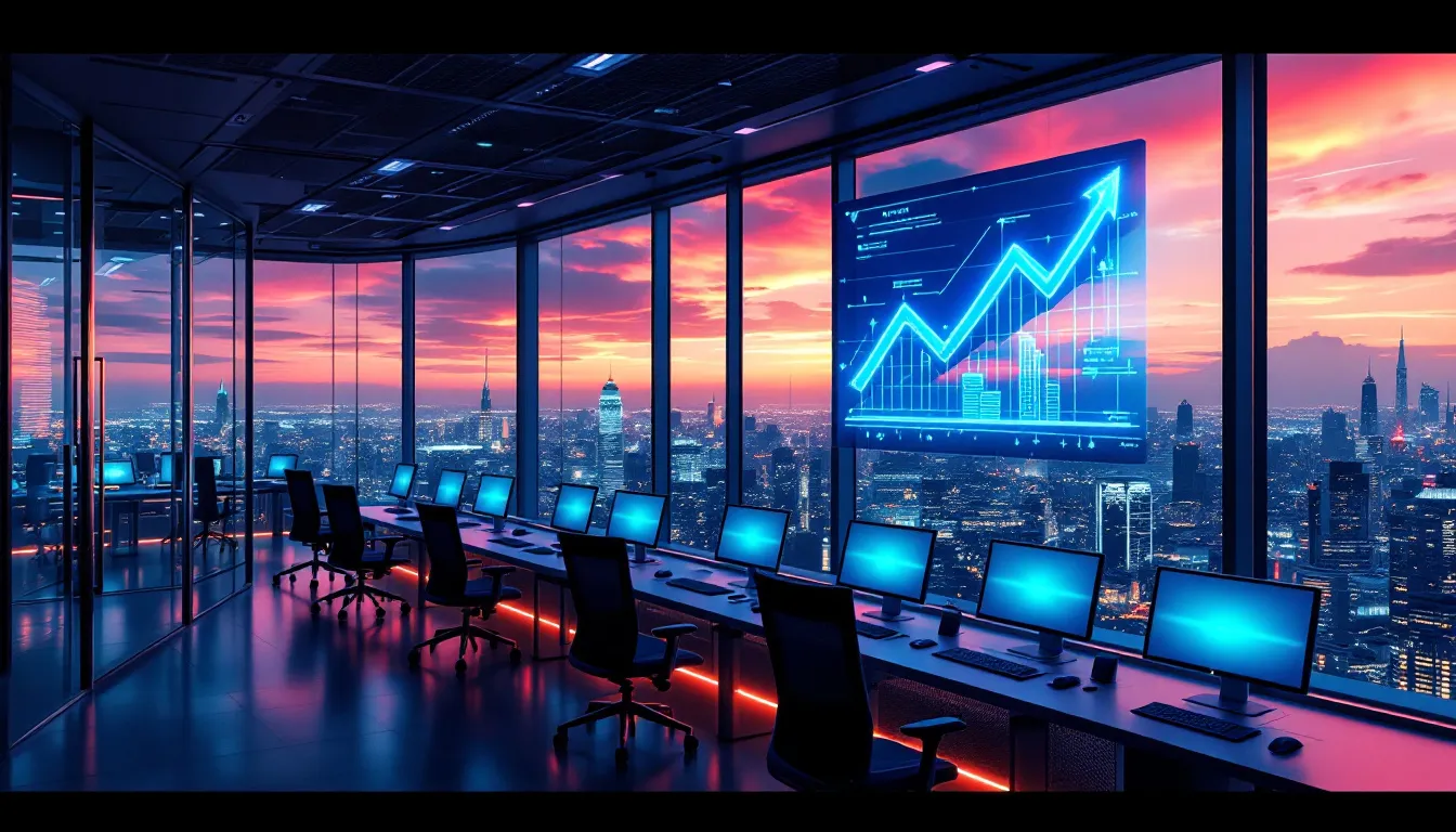 Ein modernes Büro mit Miet-PCs, das die Flexibilität und Wettbewerbsfähigkeit von Unternehmen zeigt.