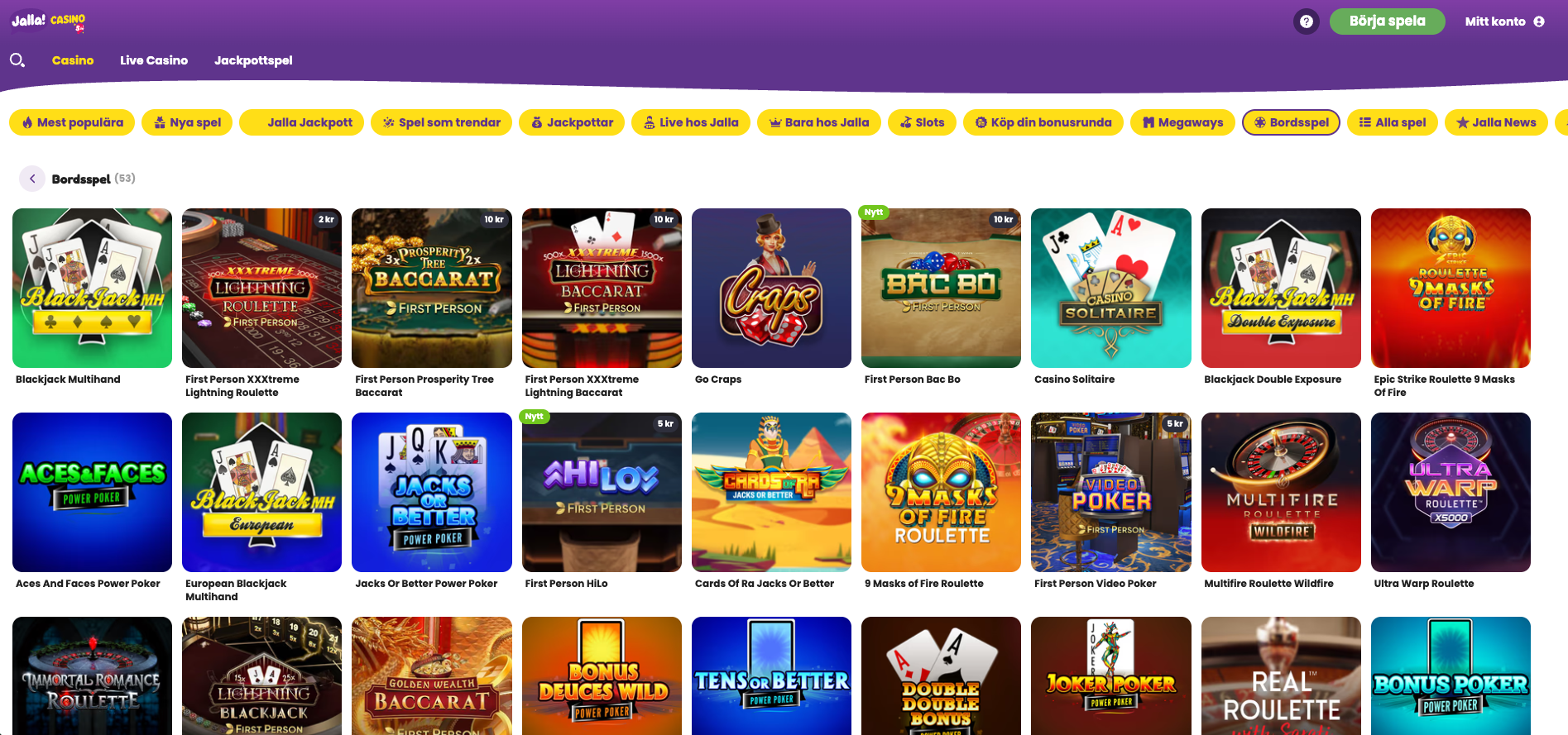 jalla casinos bordsspel
