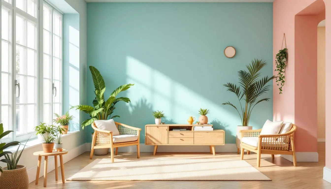 A freshly painted room with a vibrant color palette that gives a fresh look to the home decor.