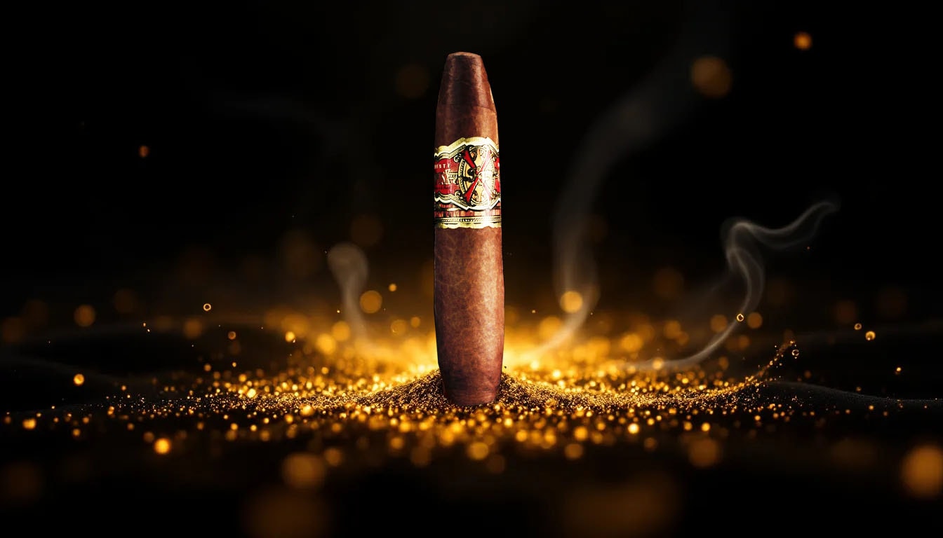 An artistic representation of the Fuente Fuente OpusX Legacy, featuring a blurred vintage cigar.