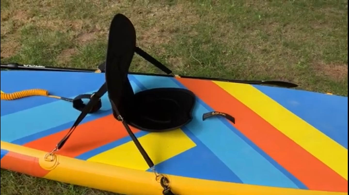 kayak seat on an inflatable paddle board