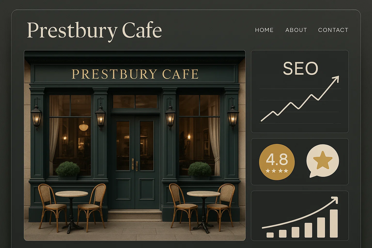 Prestbury or Cheshire business presented on a high-end SEO-optimised website, showing rankings and customer credibility.