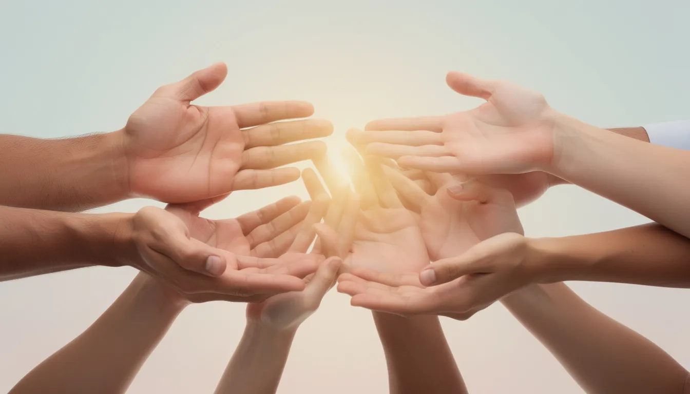Bildbeskrivning: Två stödjande händer sträcker sig ut i en hjälpsam gest som symboliserar omsorg och assistans. Denna bild förmedlar en känsla av gemenskap och stöd, vilket är centralt för att spela casinospel hos Ahti Games.